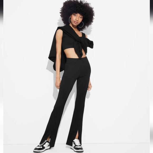 Women's High-Waisted Ribbed Flare Leggings - Wild Fable Black XS - Picture 1 of 14